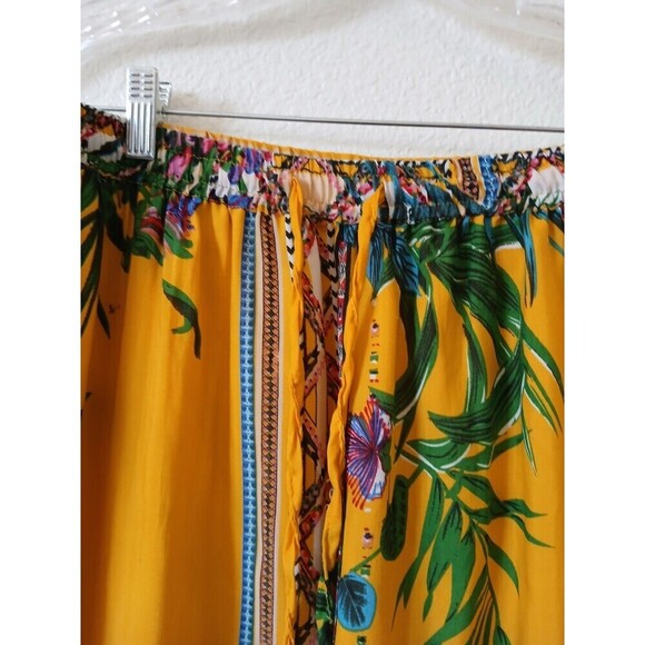 Womens Truly 4 You Yellow Tropical Tie Front Sash Elastic Waist Midi Skirt Large - Picture 2 of 10